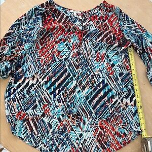 Spense Blue and Red Graphic Relaxed Blouse